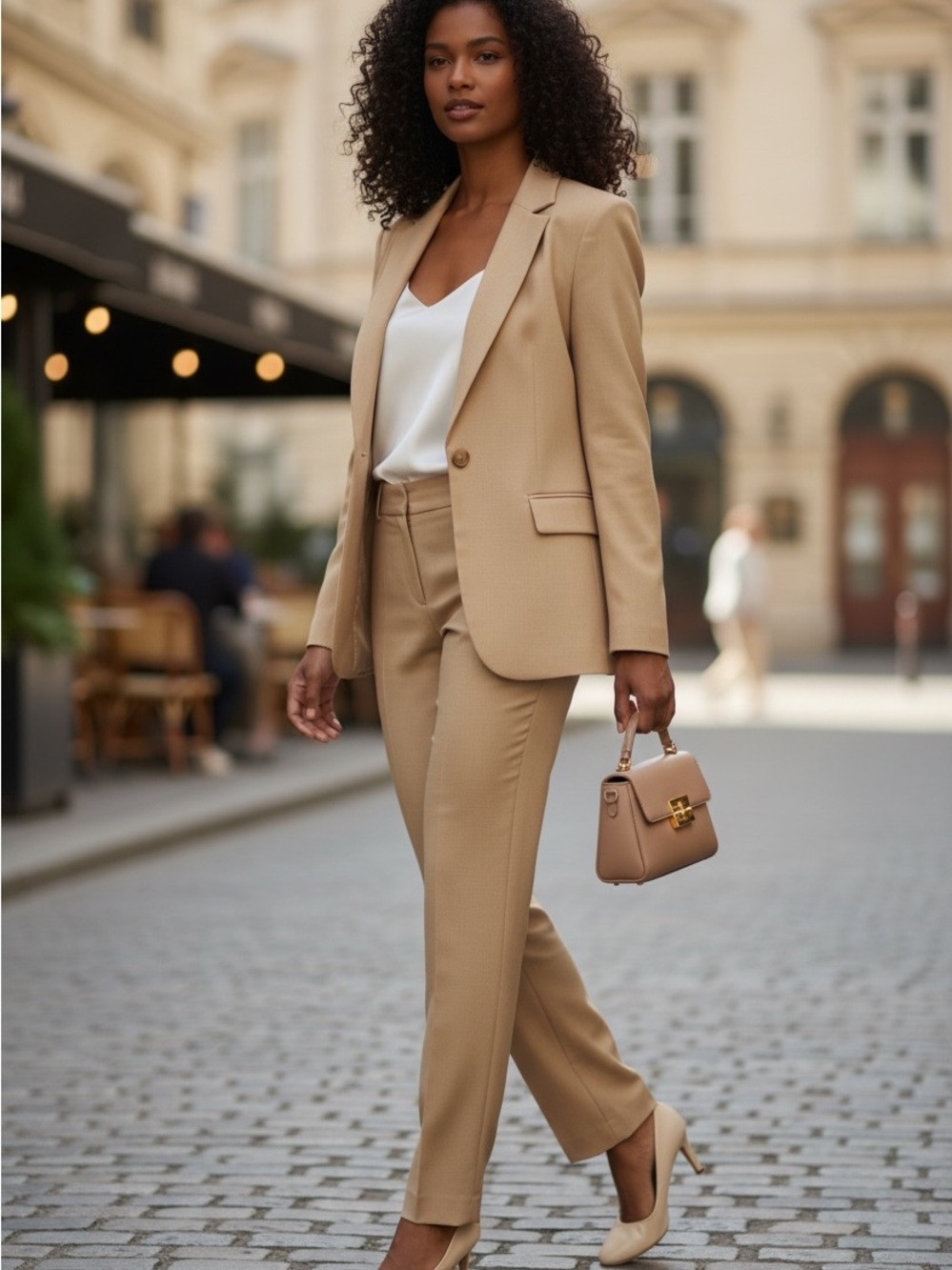 Le Suit Women's Tan Tailored Pants and Blazer Set